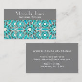 Mandala patroon, turquoise, zilvergrijs en wit visitekaartje (Voorkant / Achterkant)