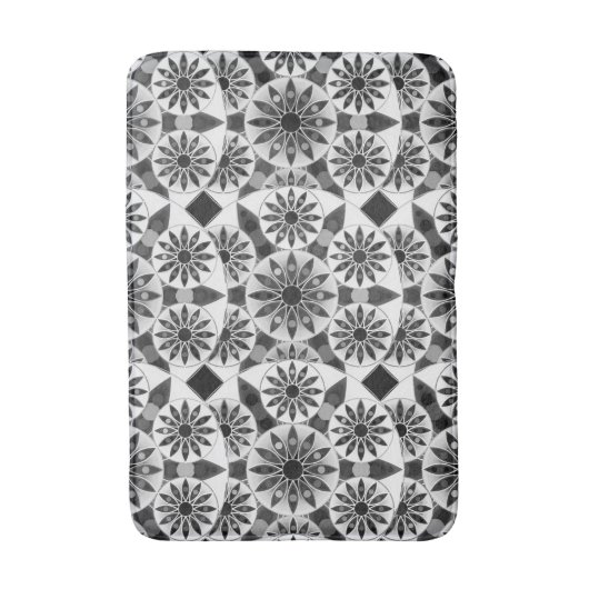 Mandala patroon, zwart, wit en grijs / grijs badmat (Voorkant Verticaal)