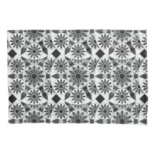 Mandala patroon, zwart, wit en grijs / grijs kussensloop (Voorkant)