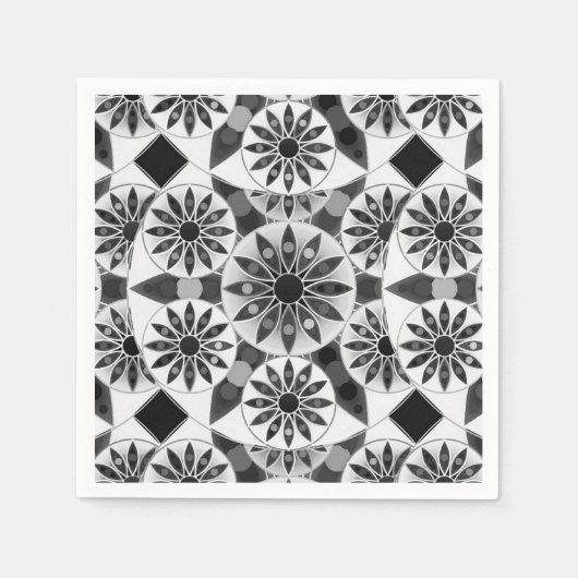 Mandala patroon, zwart, wit en grijs / grijs servetten (Voorkant)