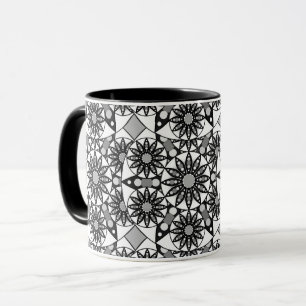 Mandala patroon, zwart, wit en grijs mok