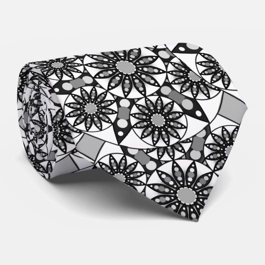 Mandala patroon, zwart, wit en grijs stropdas (Opgerold)