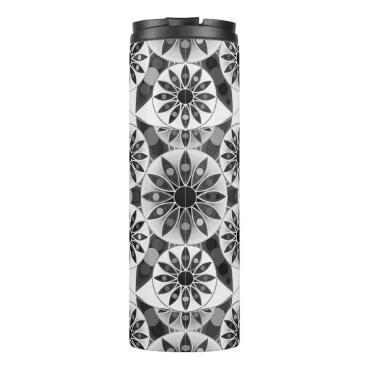 Mandala Patroon, Zwart, Wit en Grijs Thermosbeker (Achterkant)