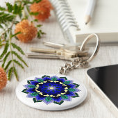 Mandala Pattern 02 in dark blue Button Key Ring Sleutelhanger (Zijkant)