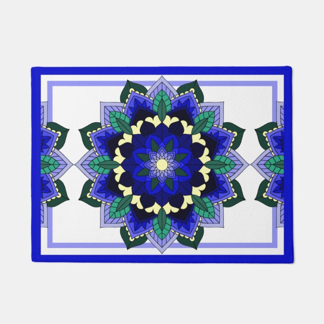 Mandala Pattern 02 in dark blue Doormat Deurmat (Voorkant)