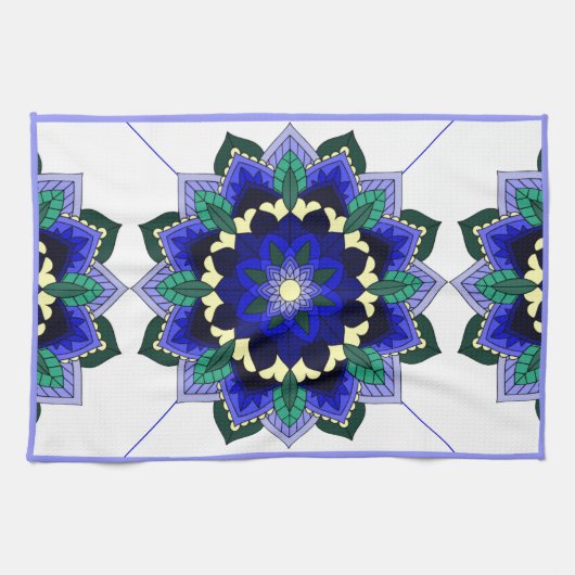 Mandala Pattern 02 in dark blue Tea Towel Theedoek (Horizontaal)