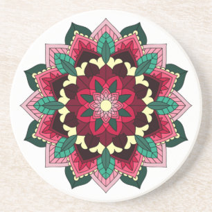 Mandala Pattern 02 in diep roze Zandsteen Onderzetter