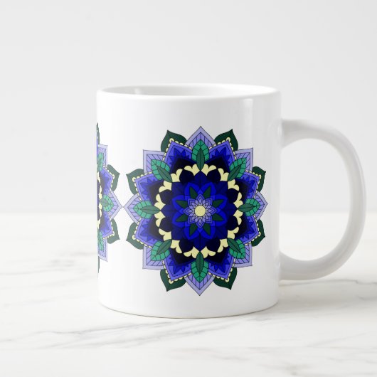 Mandala Pattern 02 in donkerblauw Extra Grote Beker (Rechts)