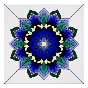 Mandala Pattern 02 in donkerblauw Poster Perfect Poster