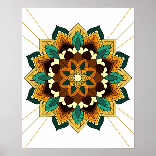 Mandala Pattern 02 in geel en geelbruin Poster (Voorkant)