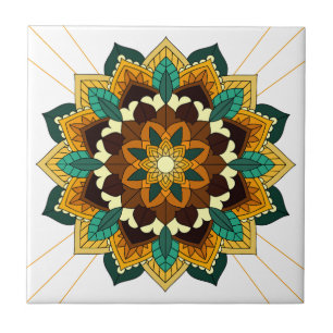 Mandala Pattern 02 in geel & tan keramische Tegel Tegeltje