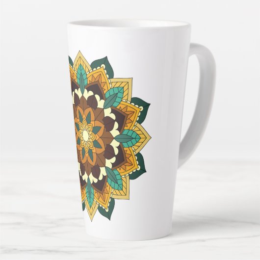 Mandala Pattern 02 in geel & tan Latte Mok (Rechterhoek)