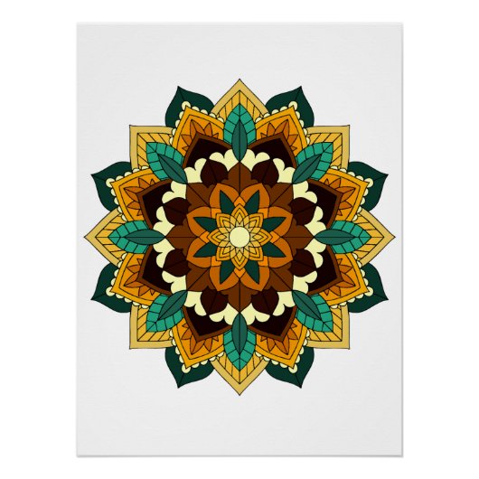 Mandala Pattern 02 in geel & tan Perfect Poster (Voorkant)