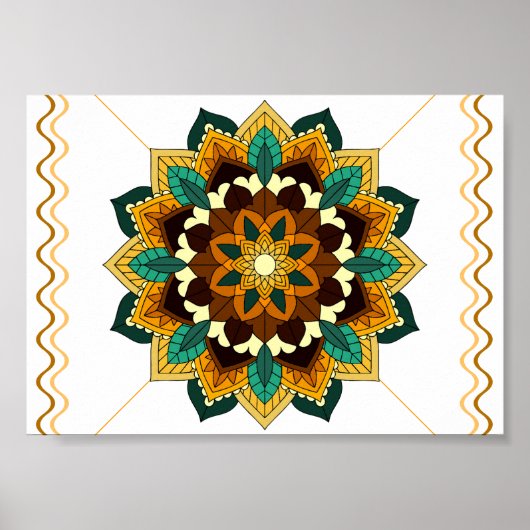 Mandala Pattern 02 in geel & tan Poster (Voorkant)