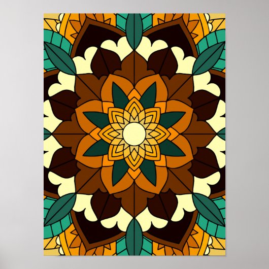 Mandala Pattern 02 in geel & tan Poster (Voorkant)
