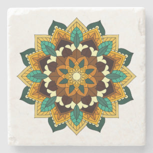 Mandala Pattern 02 in geel & tan Stenen Onderzetter