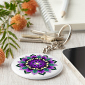 Mandala Pattern 02 in paars Sleutelhanger (Zijkant)