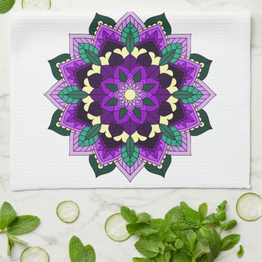 Mandala Pattern 02 in paars Theedoek (Gevouwen)