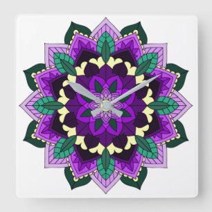 Mandala Pattern 02 in paars Vierkante Klok