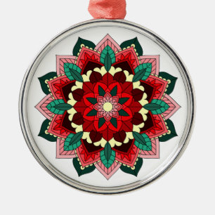 Mandala Pattern 02 in Red Metal Ornament