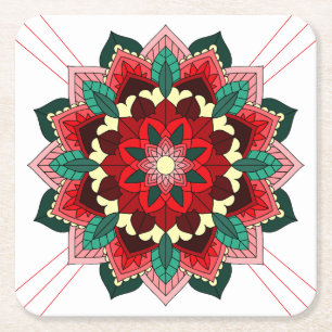 Mandala Pattern 02 in Red Square Paper Onderzetter