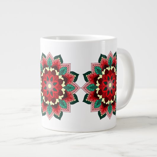 Mandala Pattern 02 in rood Extra Grote Beker (Voorkant rechts)