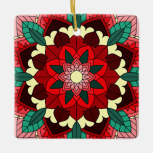 Mandala Pattern 02 in rood keramisch Ornament