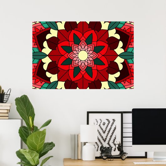 Mandala Pattern 02 in rood Poster (Thuiskantoor)