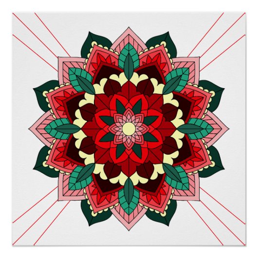 Mandala Pattern 02 in rood Poster Perfect Poster (Voorkant)