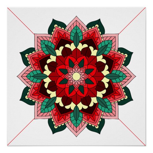 Mandala Pattern 02 in rood Poster Perfect Poster (Voorkant)