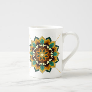 Mandala Pattern 02 in yellow & tan Bone China Mok