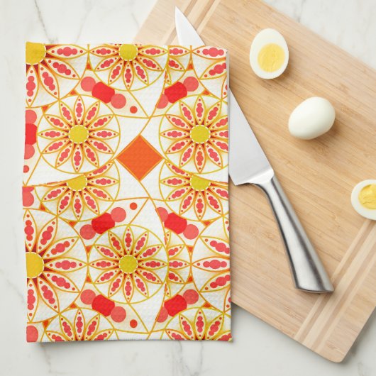 Mandala Pattern, Brick Red, Rust, Gold Theedoek (Quarter Fold)