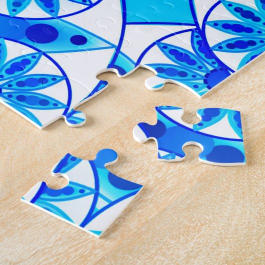 Mandala Pattern, Cobalt Blue, Turquoise en White Legpuzzel (Zijkant)
