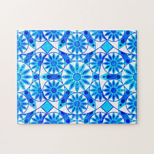 Mandala Pattern, Cobalt Blue, Turquoise en White Legpuzzel (Horizontaal)