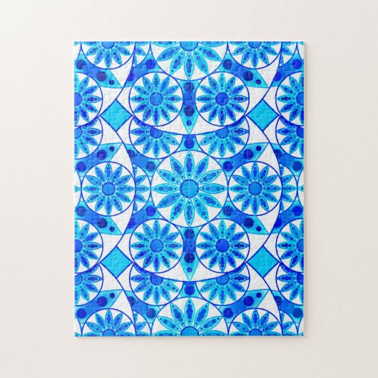 Mandala Pattern, Cobalt Blue, Turquoise en White Legpuzzel (Verticaal)