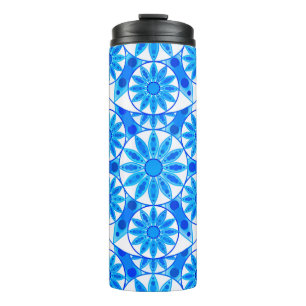 Mandala Pattern, Cobalt Blue, Turquoise en White Thermosbeker