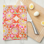 Mandala Pattern, Coral Red, Roze, Gold Theedoek (Quarter Fold)