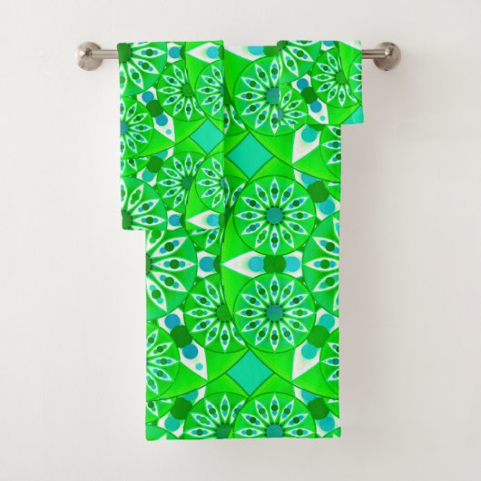 Mandala Pattern, Emerald Green en Peacock Bad Handdoek (Insitu)
