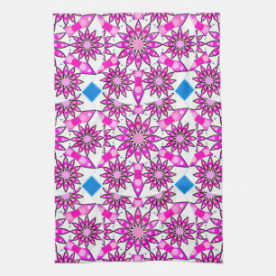 Mandala Pattern, Hot Pink, Black en White Theedoek