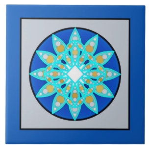 Mandala Pattern in Cobalt Blue en Grey / Grey Tegeltje
