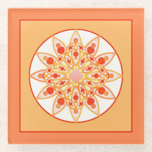 Mandala Pattern in Coral, Oranje en Gold Glazen Onderzetter