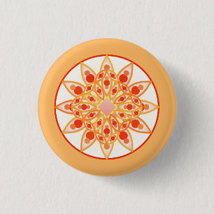 Mandala Pattern in Coral, Oranje en Gold Ronde Button 3,2 Cm