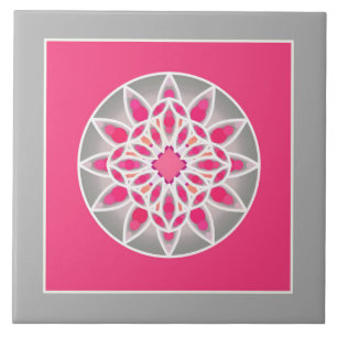 Mandala Pattern in Fuchsia Pink, Grey and White Tegeltje