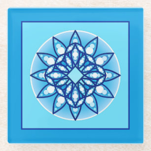 Mandala Pattern in Turquoise en Cobalt Blue Glazen Onderzetter