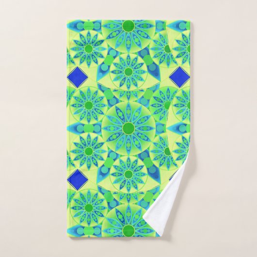 Mandala Pattern, Turquoise, Blue, Lime Green Bad Handdoek (Handdoek)
