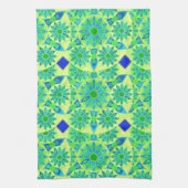 Mandala Pattern, Turquoise, Blue, Lime Green Theedoek (Verticaal)