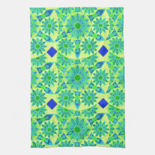 Mandala Pattern, Turquoise, Blue, Lime Green Theedoek