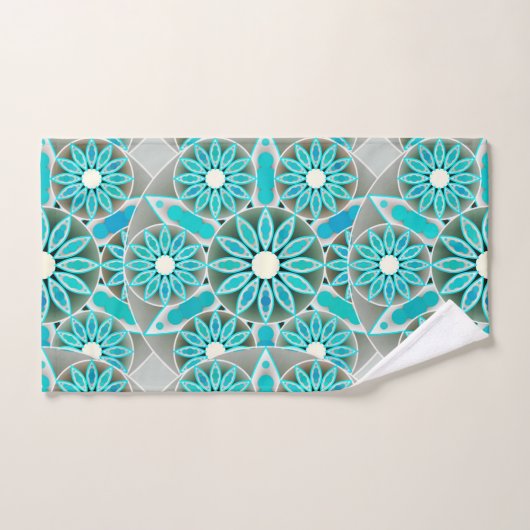 Mandala Pattern, Turquoise, Silver Grey en White Bad Handdoek (Handdoek)