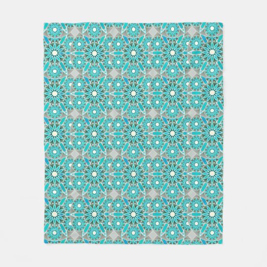 Mandala Pattern, Turquoise, Silver Grey en White Fleece Deken (Voorkant)