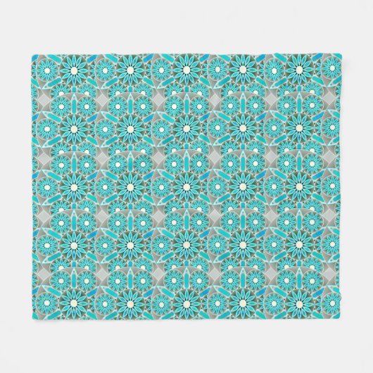 Mandala Pattern, Turquoise, Silver Grey en White Fleece Deken (Voorkant (Horizontaal))